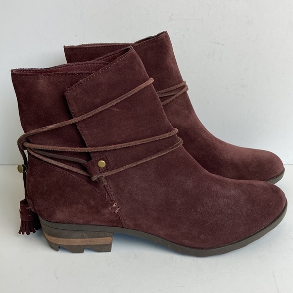 Sorel Farah Ankle Boots NL:2682-628 Tassel Burgundy Suede 11 Fall Waterproof - Picture 2 of 16